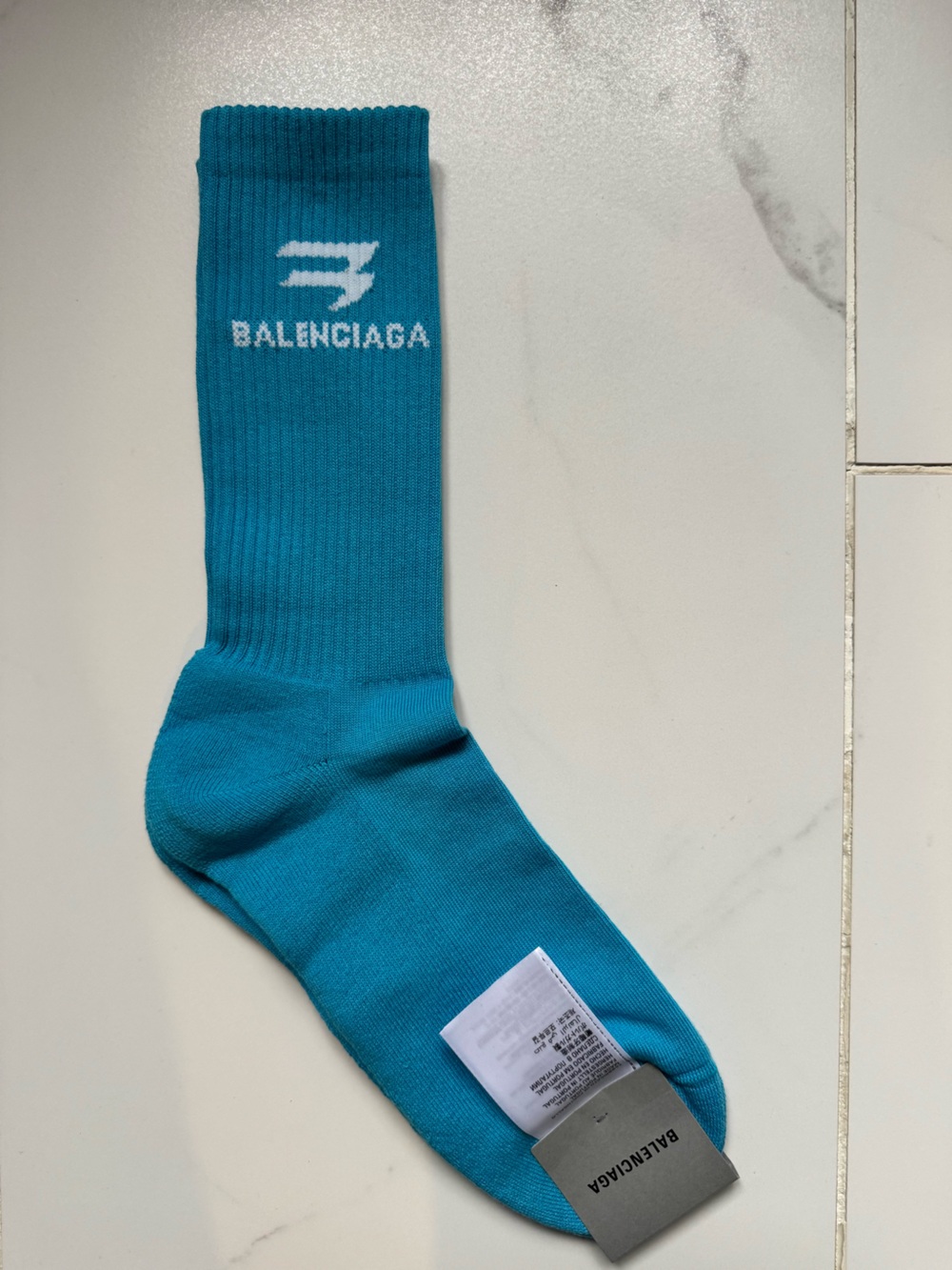 Balenciaga Turquoise Crew Socks with White Logo (100% authentic)
